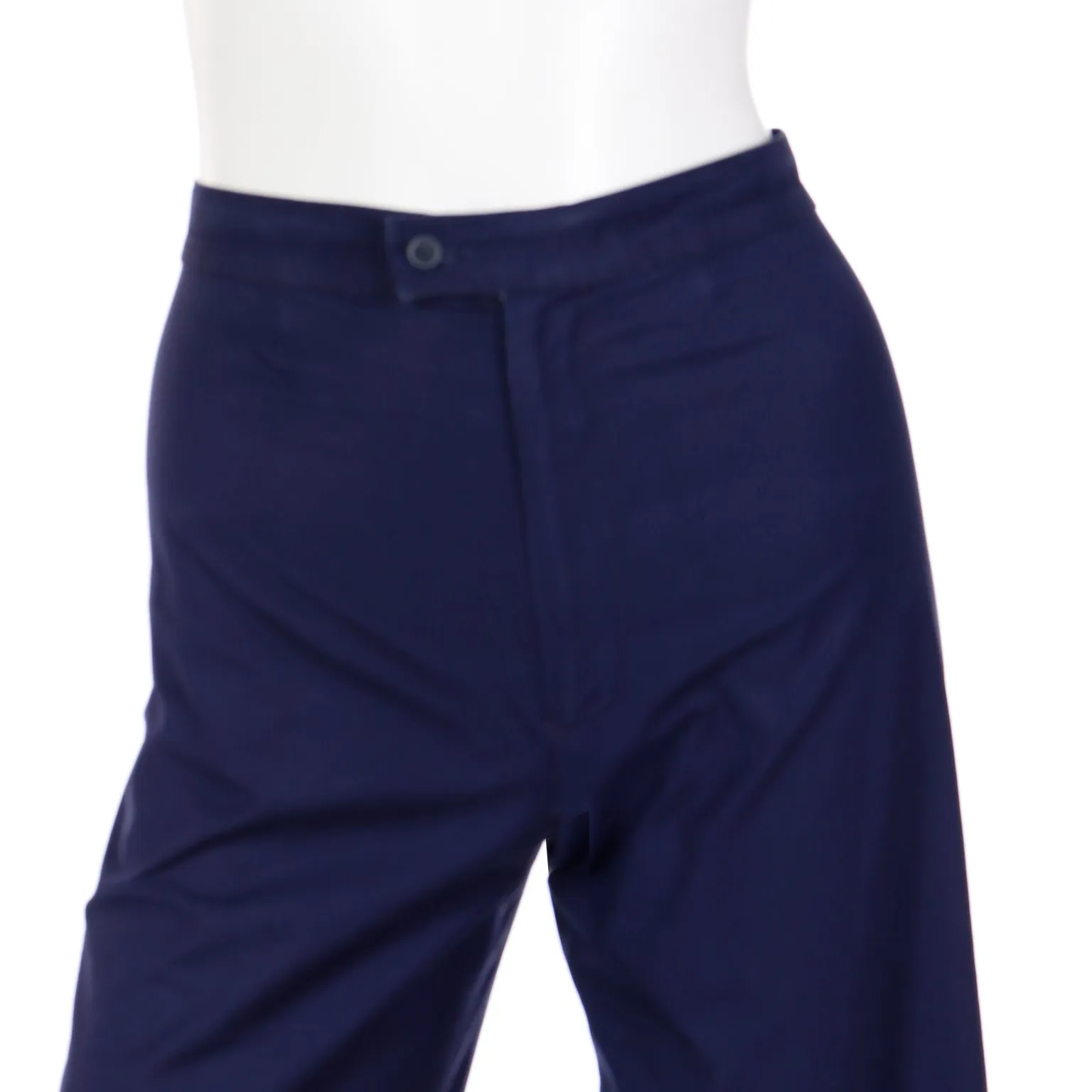 1980s Yves Saint Laurent Navy Blue Cotton High Waist Wide Leg Trousers