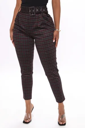Belting Out Plaid Pants - Burgundy/combo