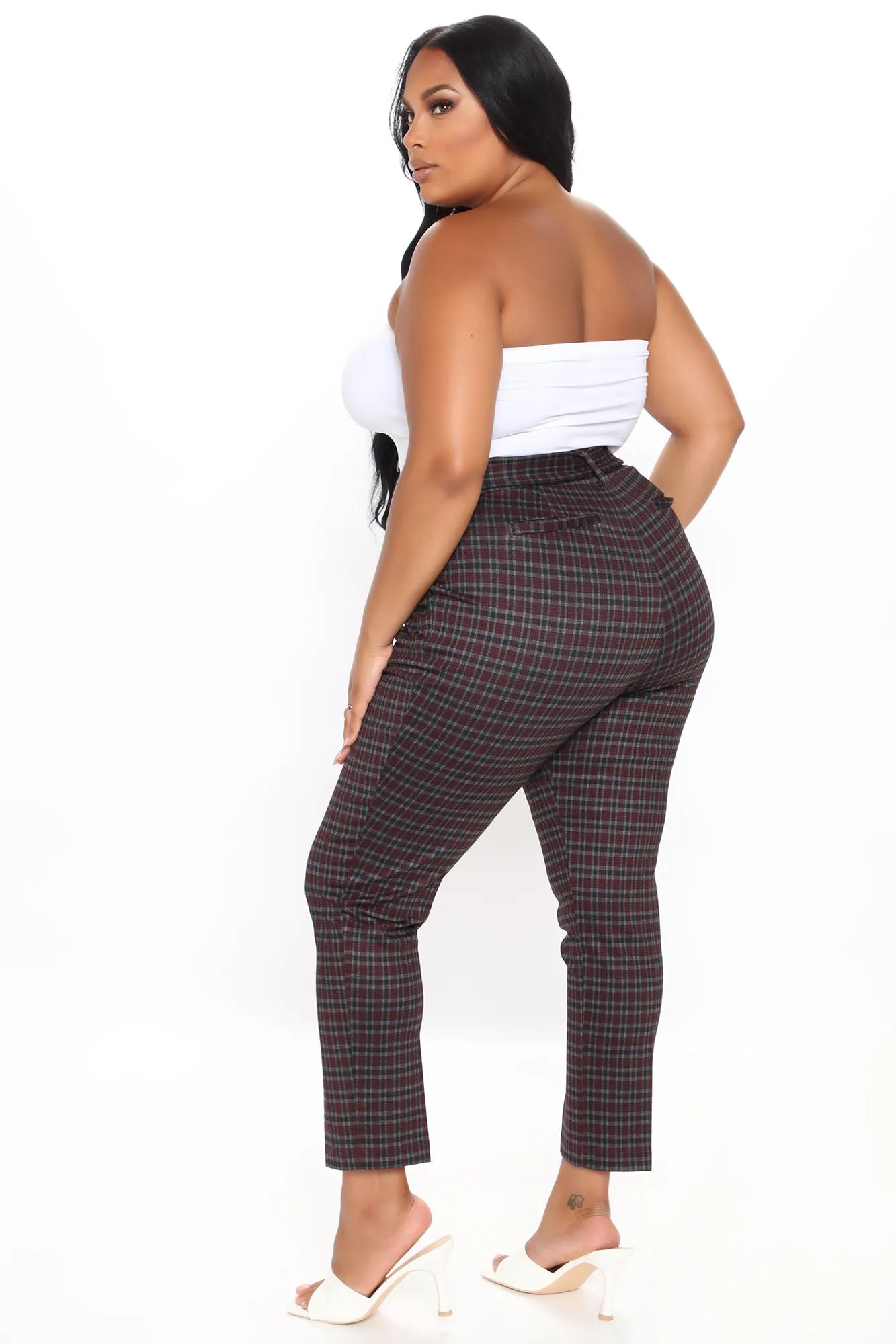 Belting Out Plaid Pants - Burgundy/combo