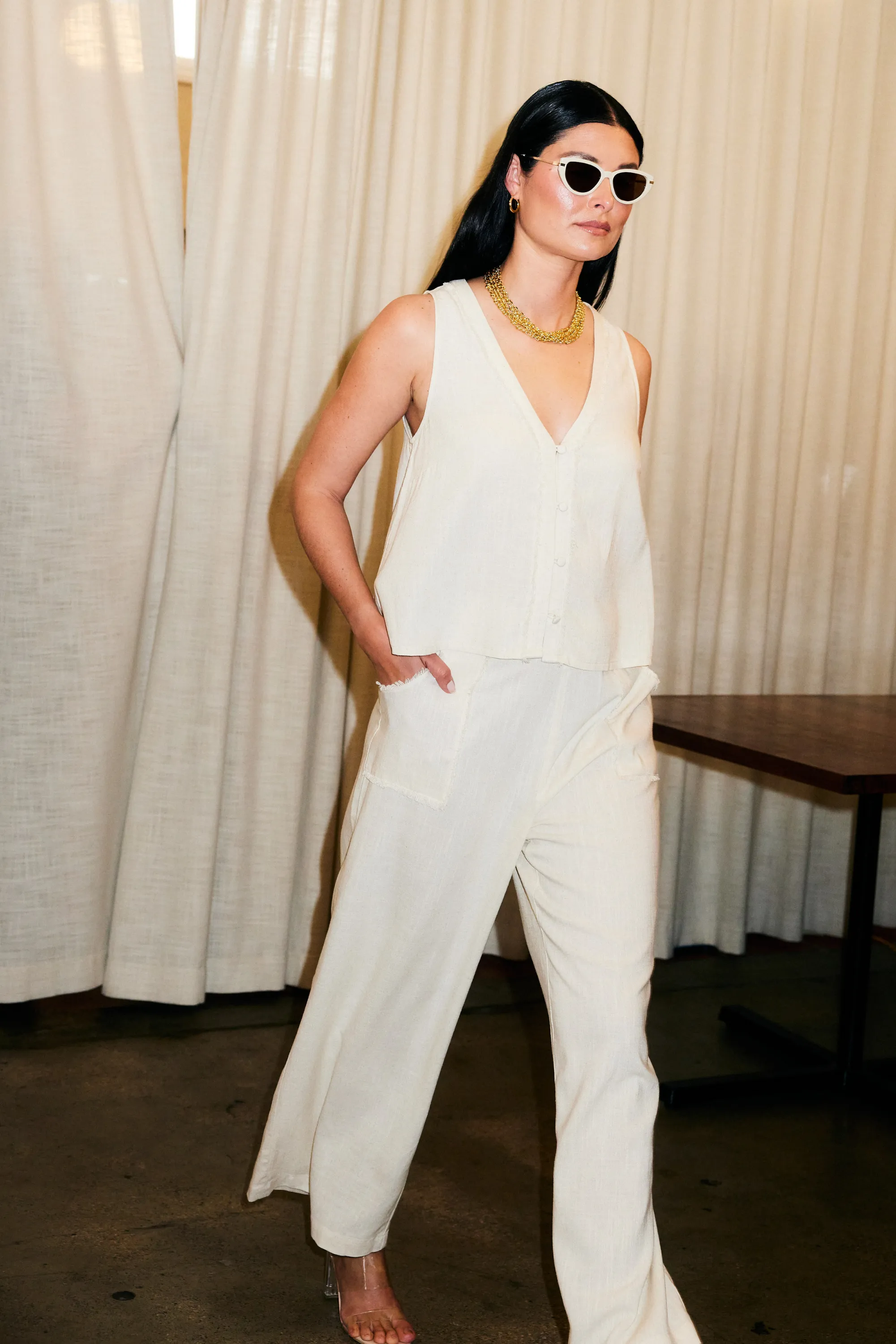 Fray Wide Leg Pants - Birch