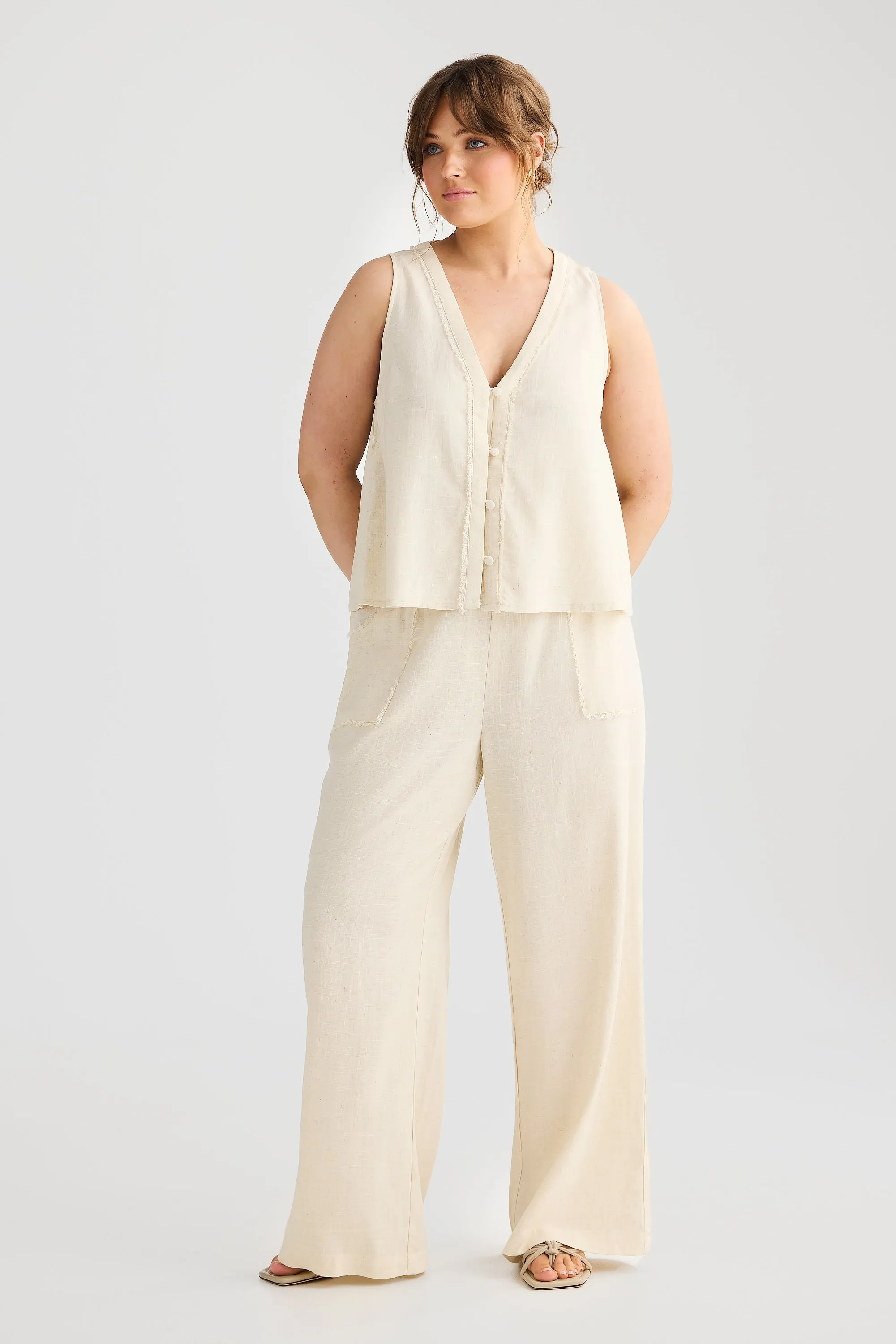 Fray Wide Leg Pants - Birch