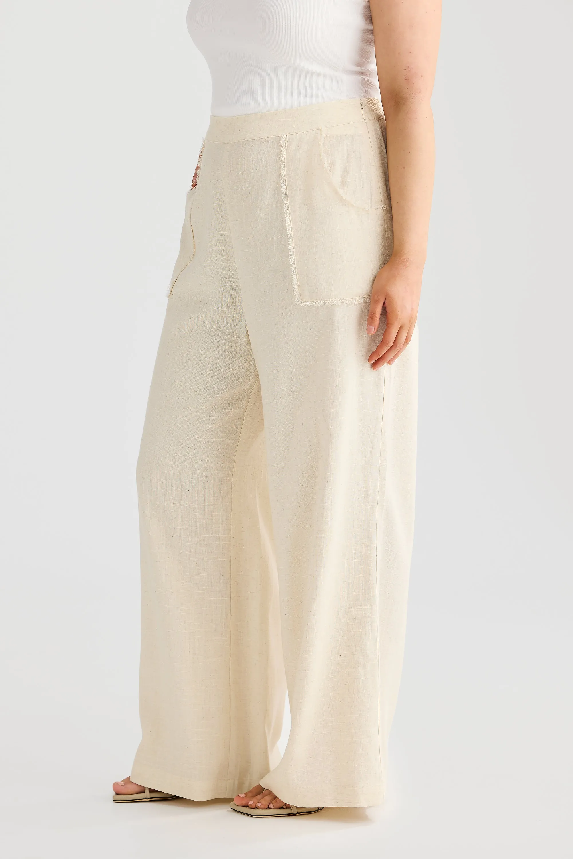 Fray Wide Leg Pants - Birch