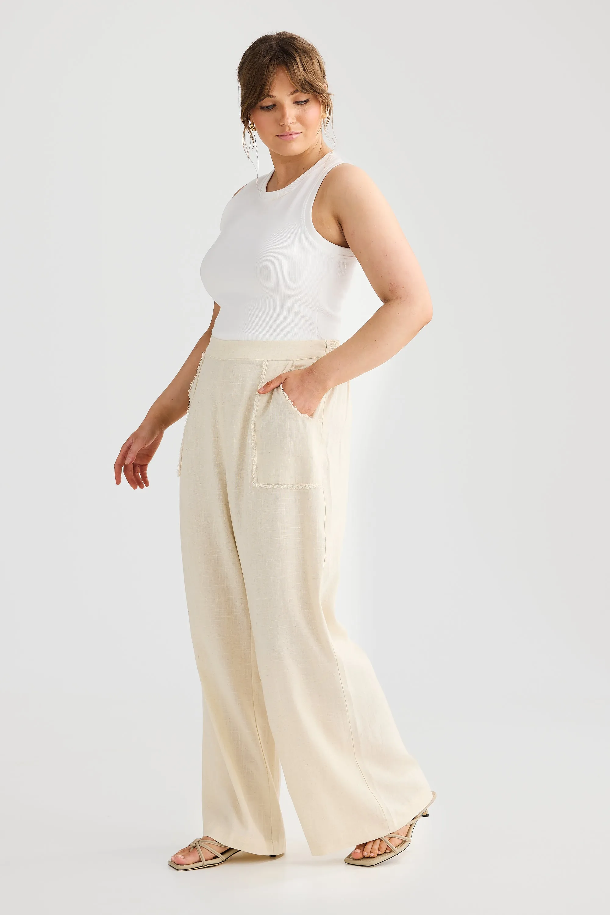Fray Wide Leg Pants - Birch