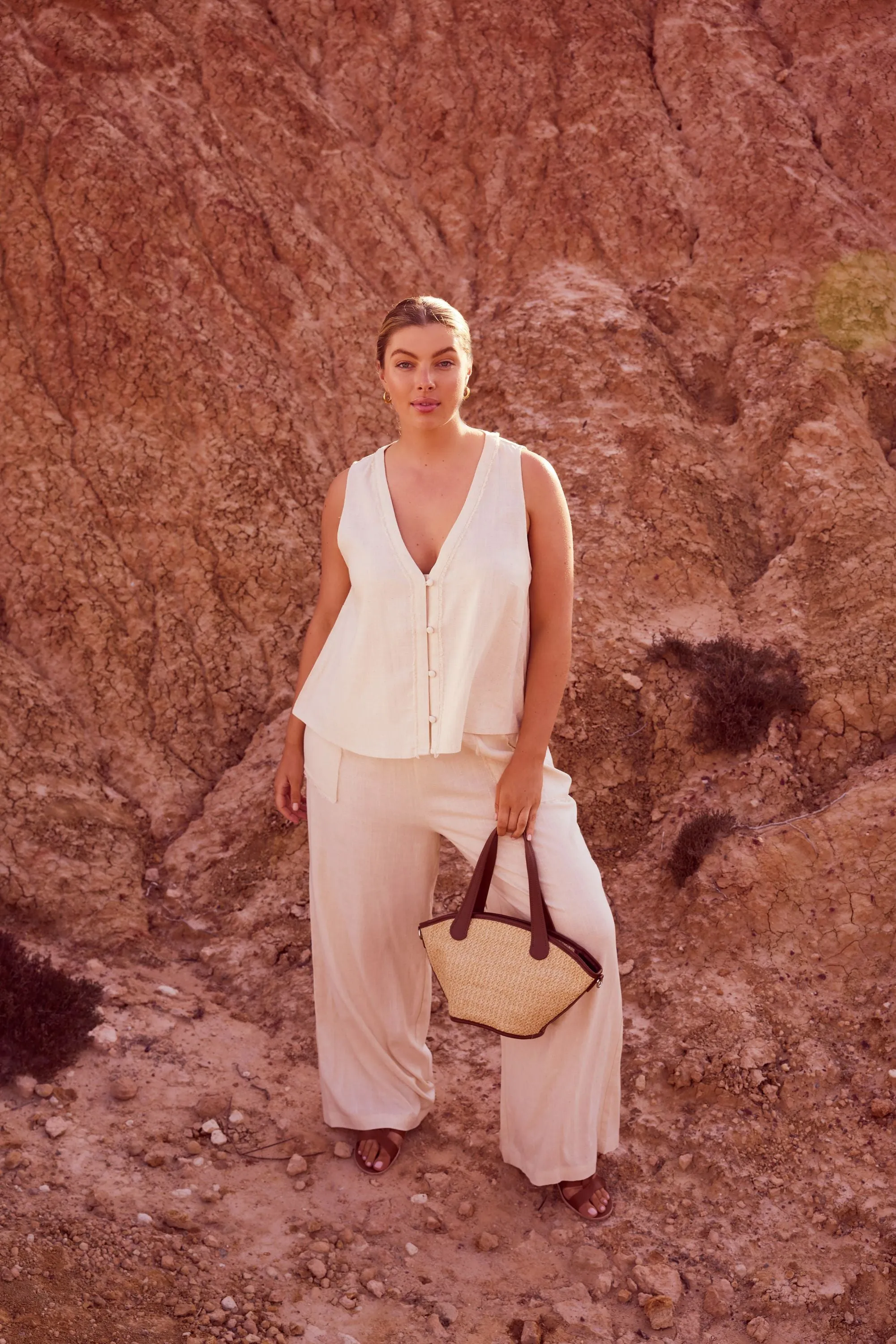 Fray Wide Leg Pants - Birch