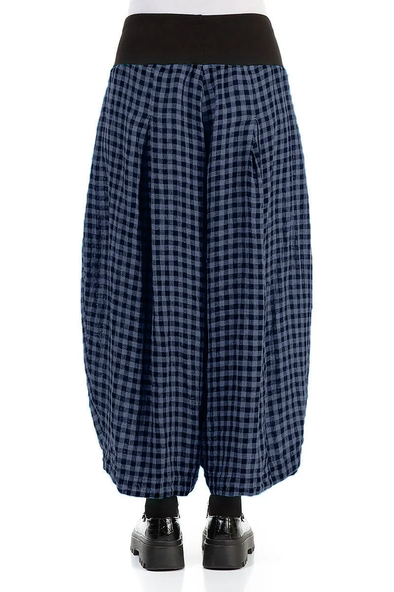 Loose Blue Nova Check Linen Trousers