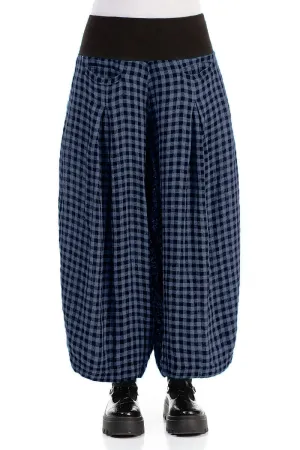 Loose Blue Nova Check Linen Trousers