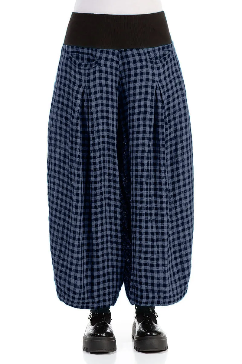 Loose Blue Nova Check Linen Trousers