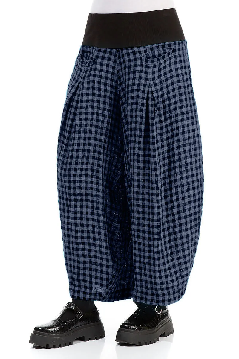Loose Blue Nova Check Linen Trousers
