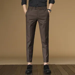 Men's British Style Casual Trousers – High Waist, Tapered Fit