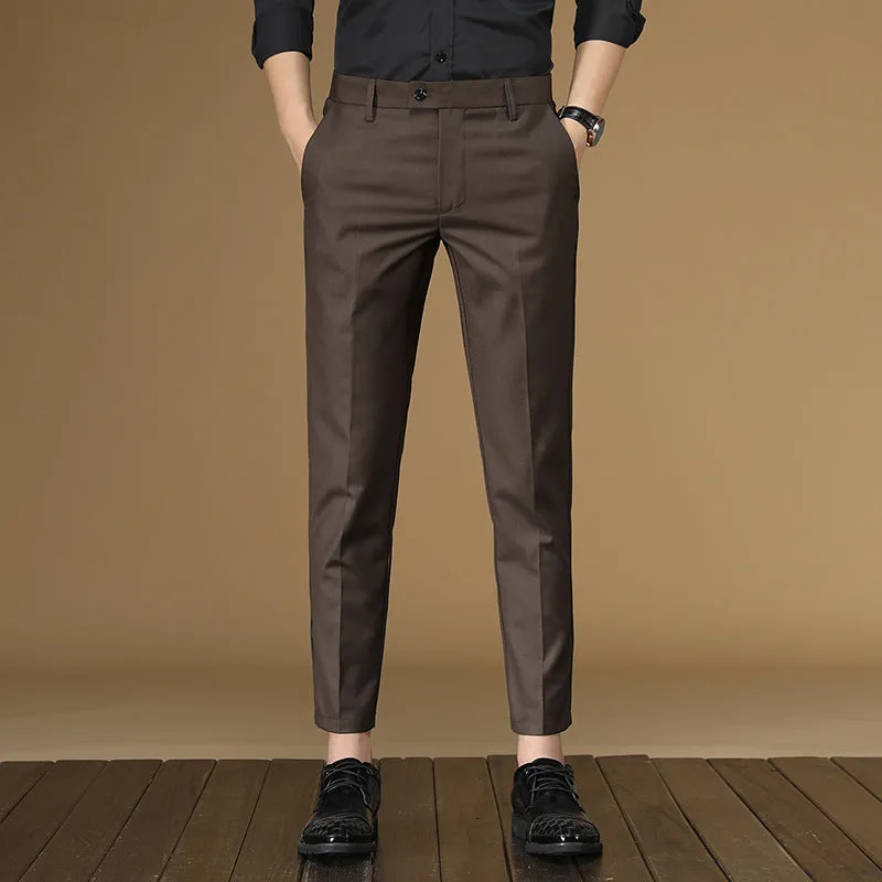 Men's British Style Casual Trousers – High Waist, Tapered Fit