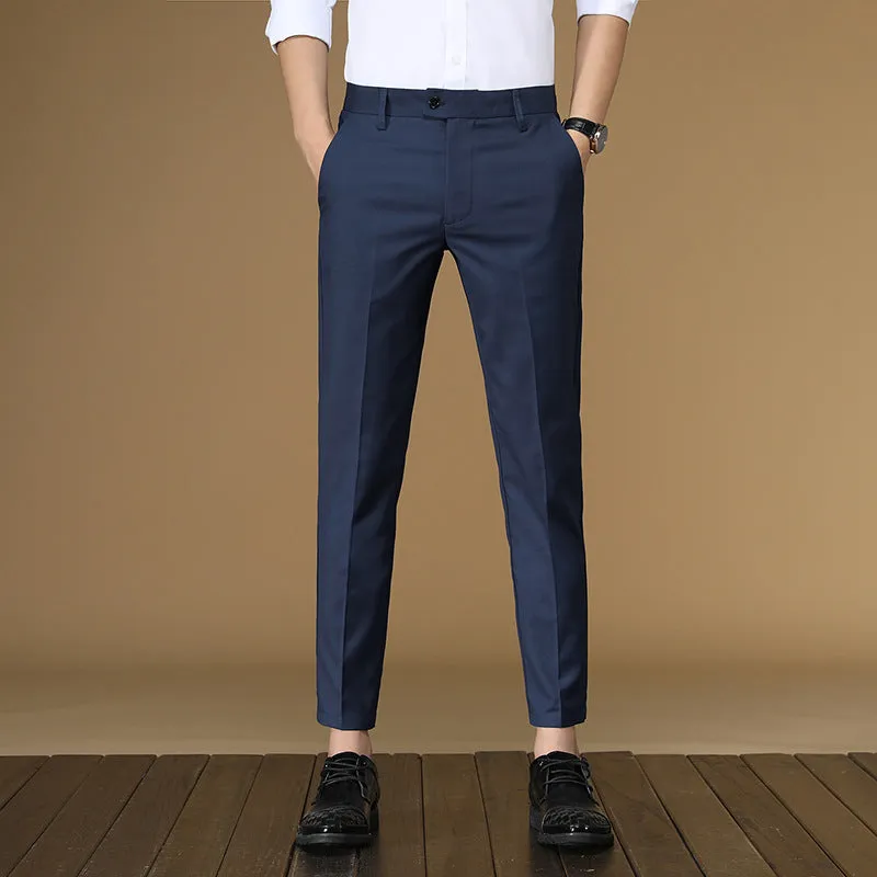 Men's British Style Casual Trousers – High Waist, Tapered Fit