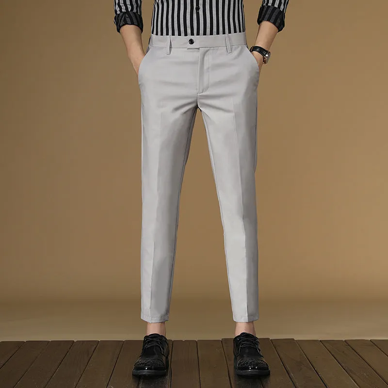 Men's British Style Casual Trousers – High Waist, Tapered Fit