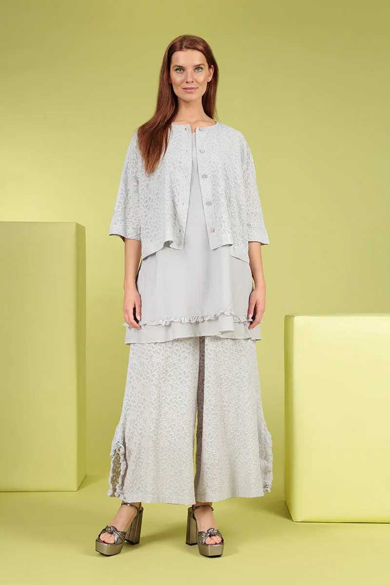Split Hem Floral Lilac Grey Silk Trousers