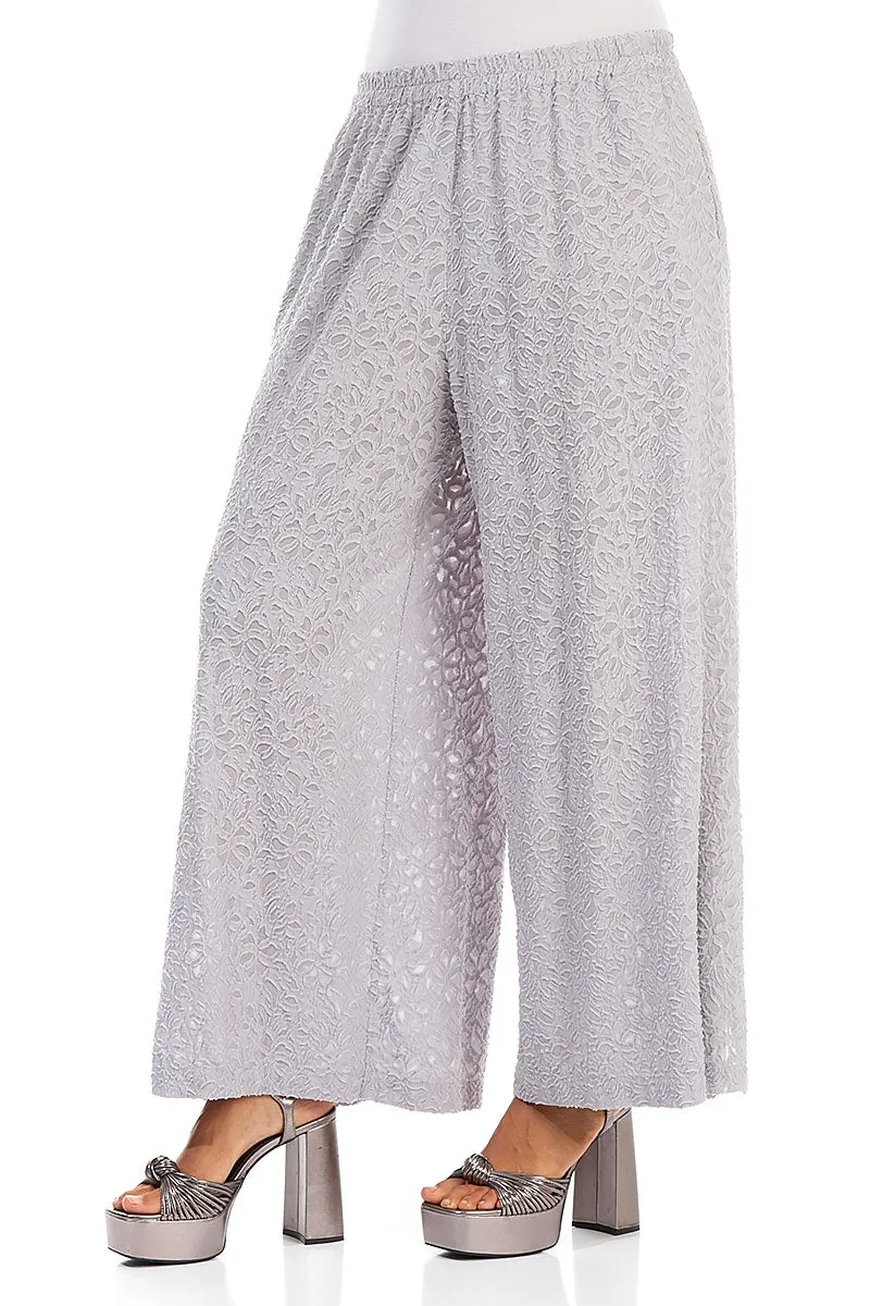Split Hem Floral Lilac Grey Silk Trousers