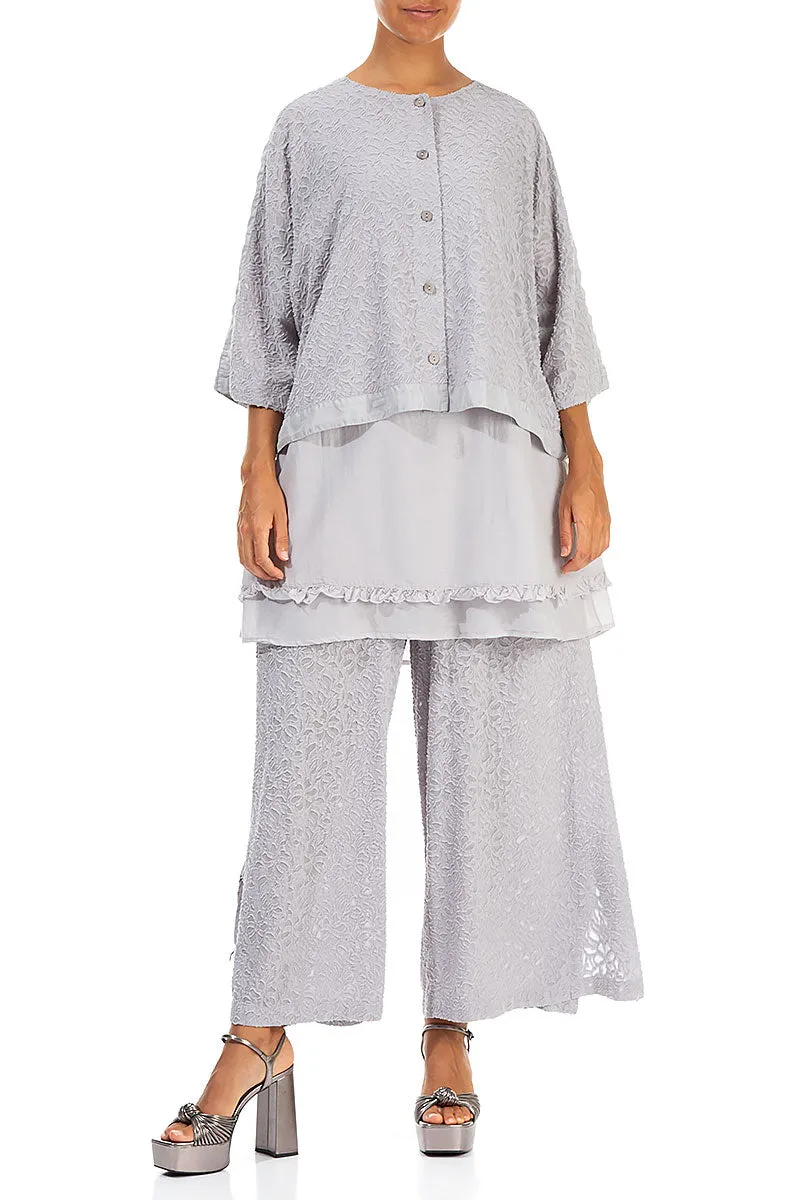 Split Hem Floral Lilac Grey Silk Trousers