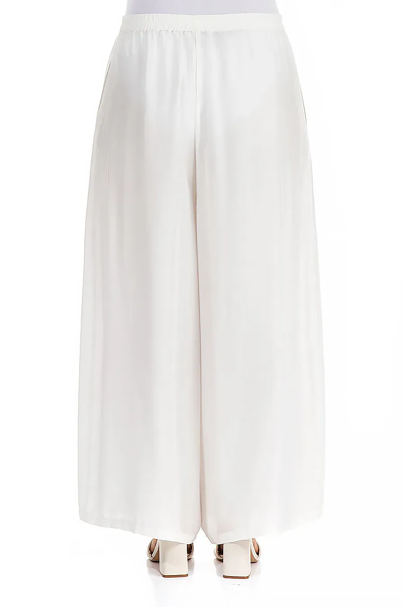 Wide White Silk Bamboo Trousers