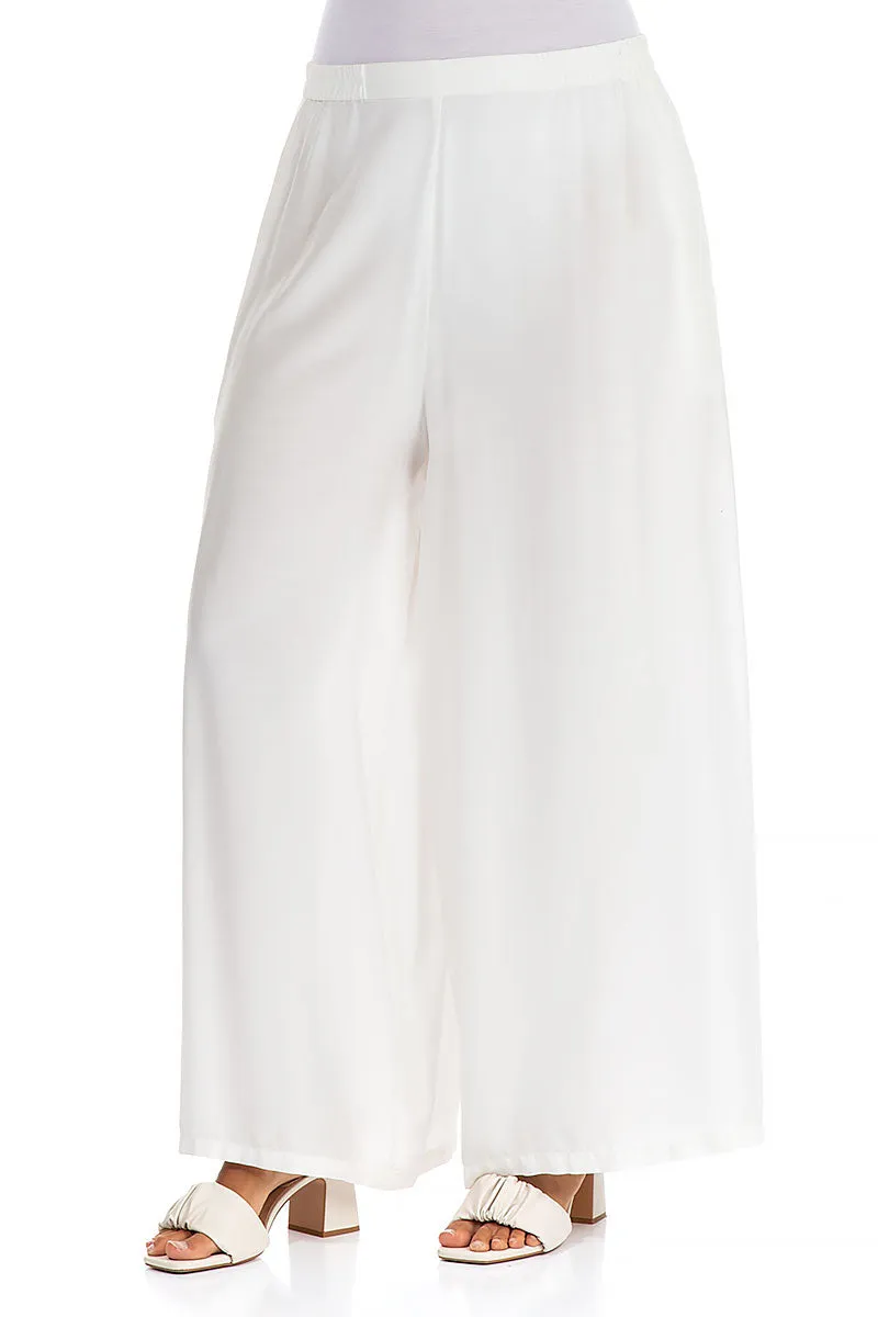 Wide White Silk Bamboo Trousers