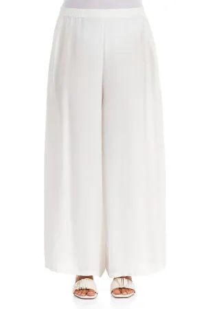 Wide White Silk Bamboo Trousers