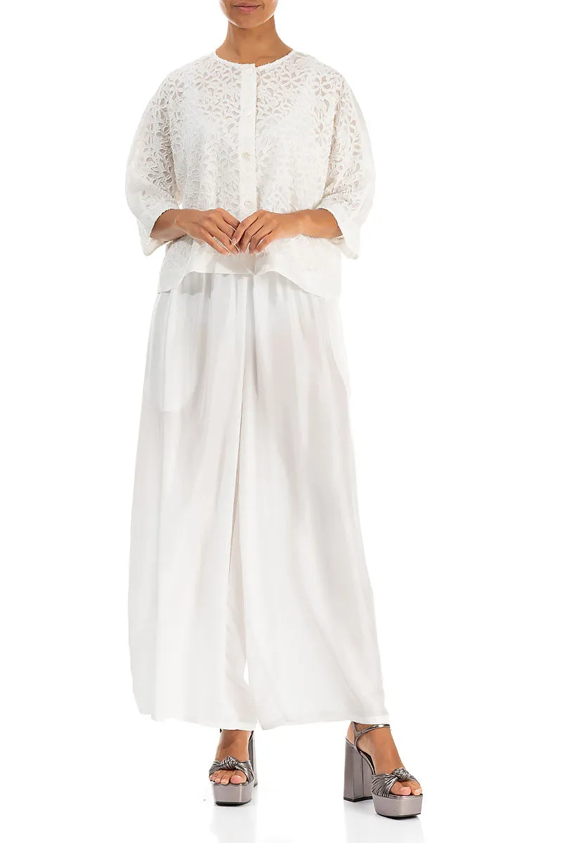 Wide White Silk Bamboo Trousers