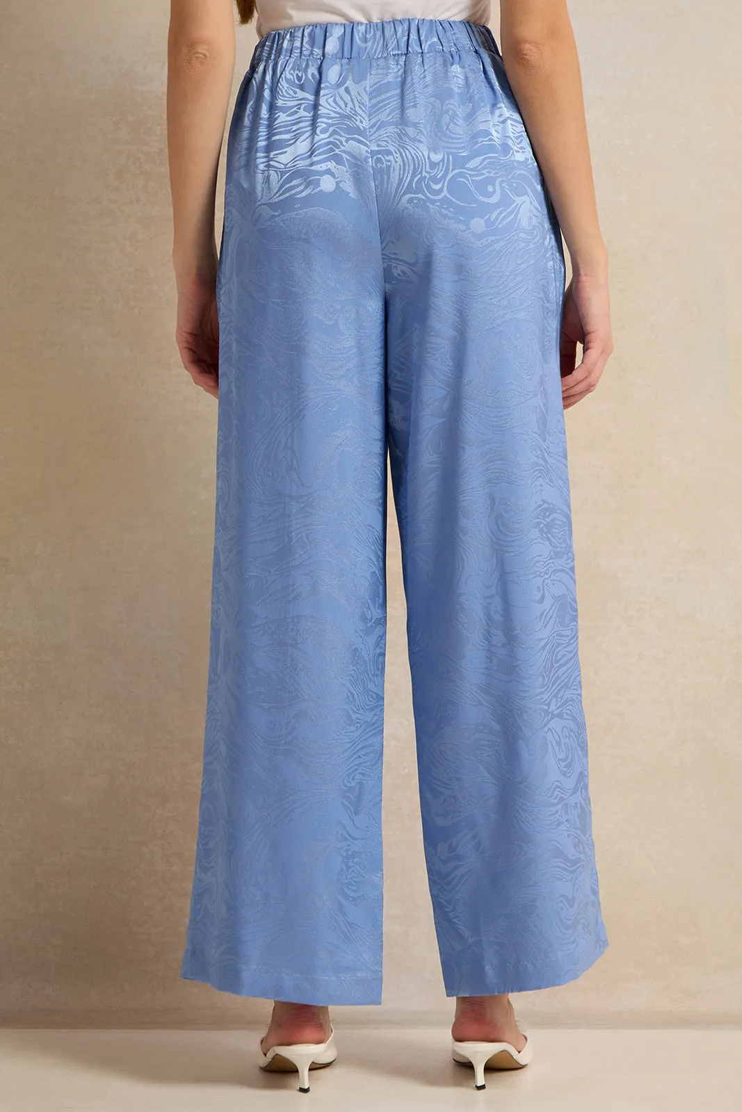 Women Blue Jacquard Wide Leg Pants