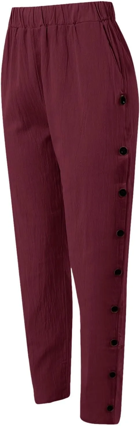 Women Linen Pants Loose Fit Summer Casual Boho Straight Leg High Waist Solid Color Linen Pants Breathable Ankle Trousers