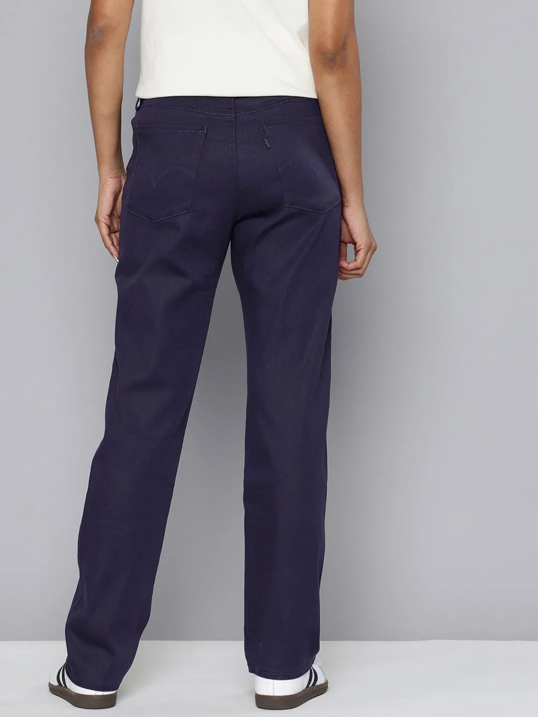 Women's High Rise Navy Straight Fit Trousers