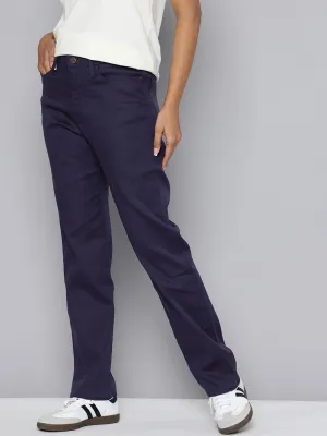 Women's High Rise Navy Straight Fit Trousers