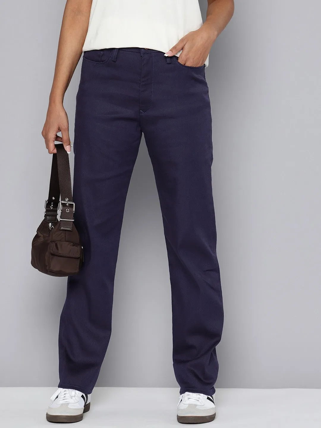 Women's High Rise Navy Straight Fit Trousers