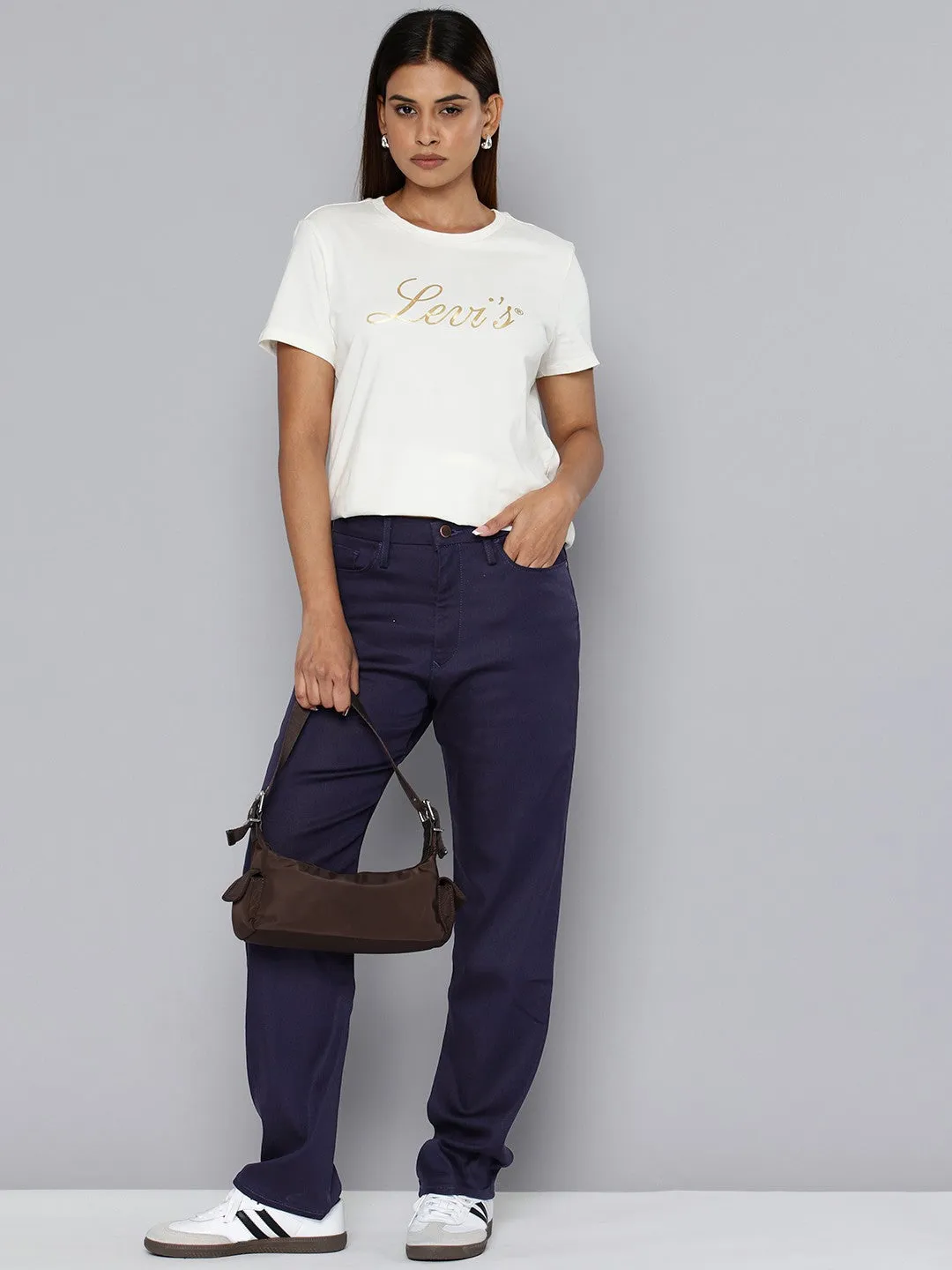 Women's High Rise Navy Straight Fit Trousers