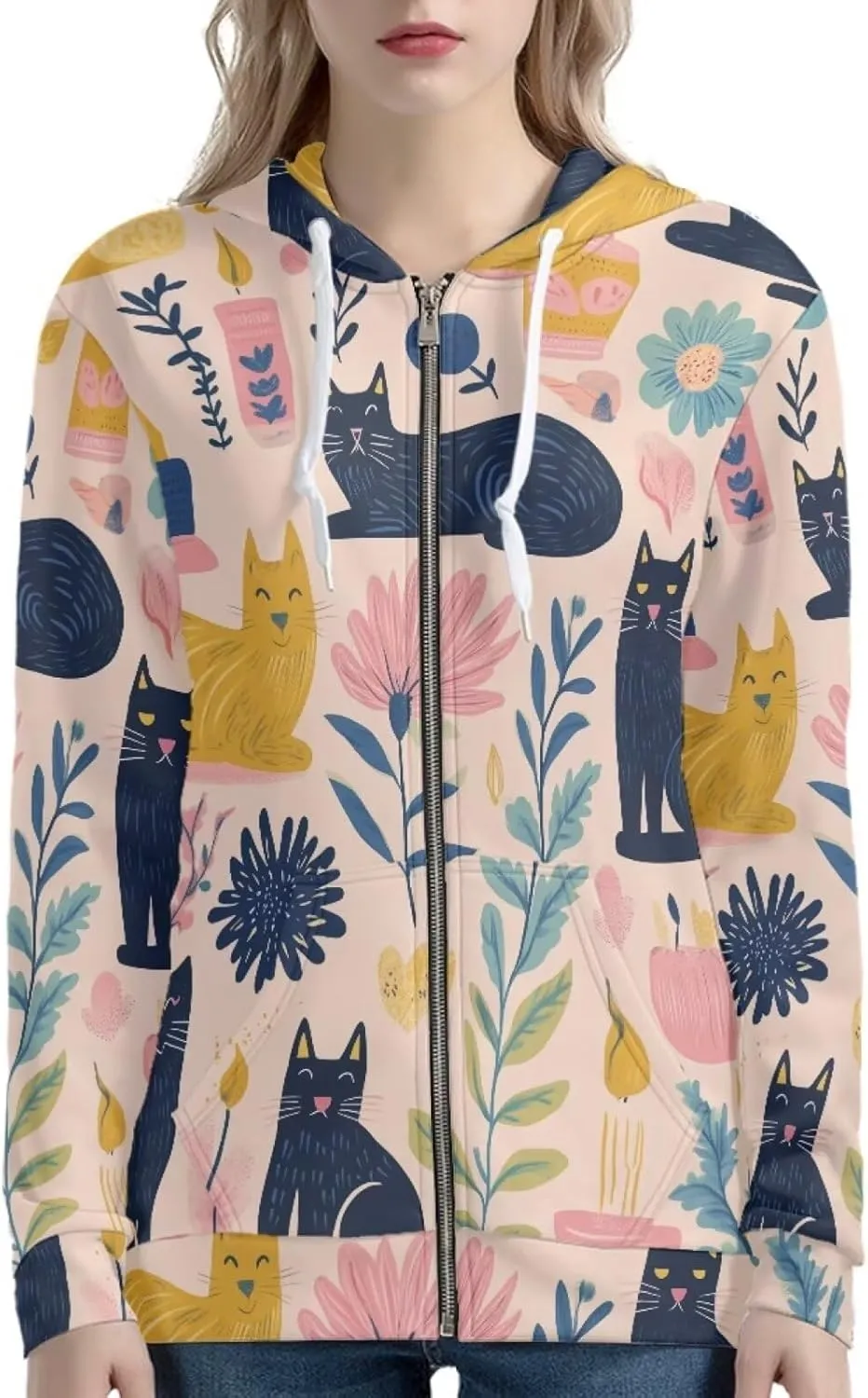 Zip Up Hoodies for Women Casual Loose Fit Aesthetic Animal Print Hoodie Ladies Zipper Sweatshirts